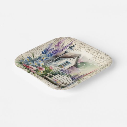 英お洒落語コテージおとぎ話フラワーガーデン ペーパープレート (傾斜あり)