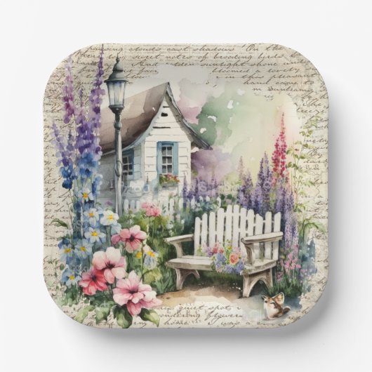英お洒落語コテージおとぎ話フラワーガーデン ペーパープレート (正面)