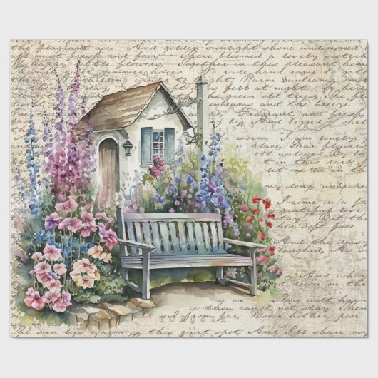 英お洒落語コテージフラワーガーデンオールドレター ラッピングペーパー (フラット)