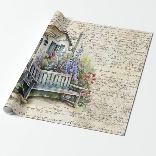 英お洒落語コテージフラワーガーデンオールドレター ラッピングペーパー (アンロールド)