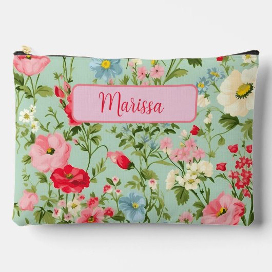 英エレガント国ワイルドフラワーLgパーソナライズされた アクセサリーポーチ (正面)