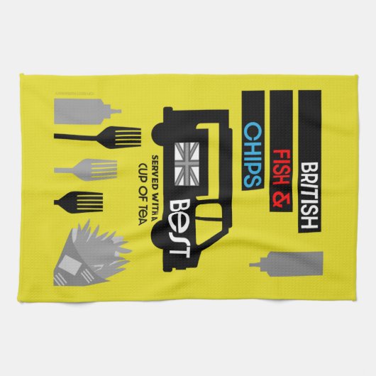 英クラシック国の魚とチップ キッチンタオル (横)