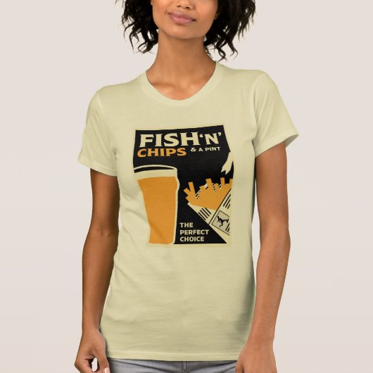 英クラシック語の魚とチップ Tシャツ (正面)
