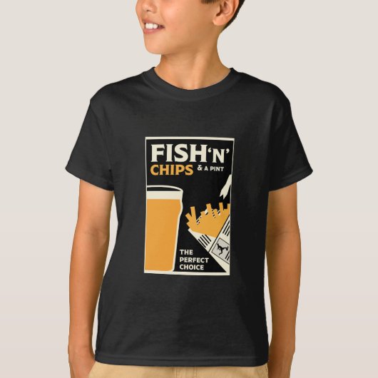 英クラシック語の魚とチップ Tシャツ (正面)
