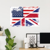 英グランジ国アメリカ国旗 ポスター (ホームオフィス)