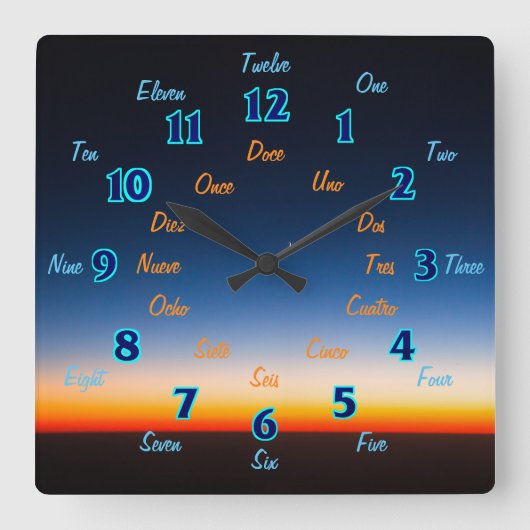 英スペインの語の正方形の壁時計 スクエア壁時計 (正面)