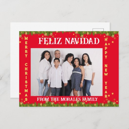 英スペインの語カスタムクリスマス写真カード シーズンポストカード (正面/裏面)