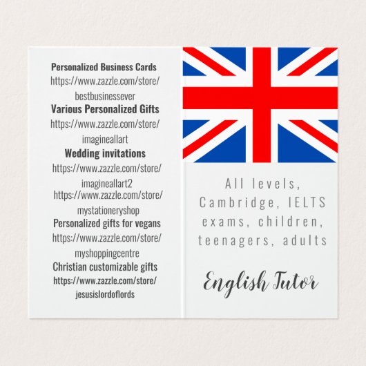 英パーソナライズされた語の家庭教師が折り畳んだ名刺 名刺 (内部フラット)