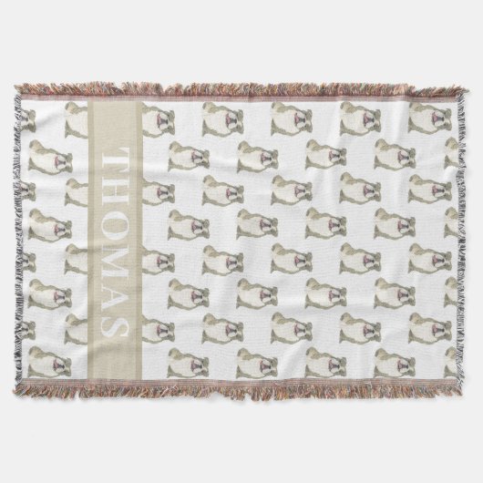 英パーソナライズされた語ブルドッグ スローブランケット (正面)