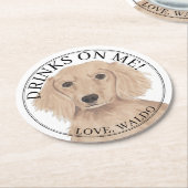 英パーソナライズされた語レッド・ダッシュント結婚ドッグ ラウンドペーパーコースター (アングル)