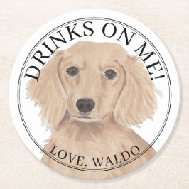 英パーソナライズされた語レッド・ダッシュント結婚ドッグ ラウンドペーパーコースター