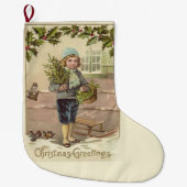 英ビクトリアン語の少年のクリスマス挨拶 ラージクリスマスストッキング (正面)