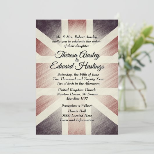 英動揺して国国旗の結婚式招待状 招待状 (スタンド正面)