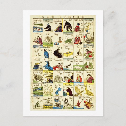 英単語表,亀吉英語表浮世絵 ポストカード (正面)