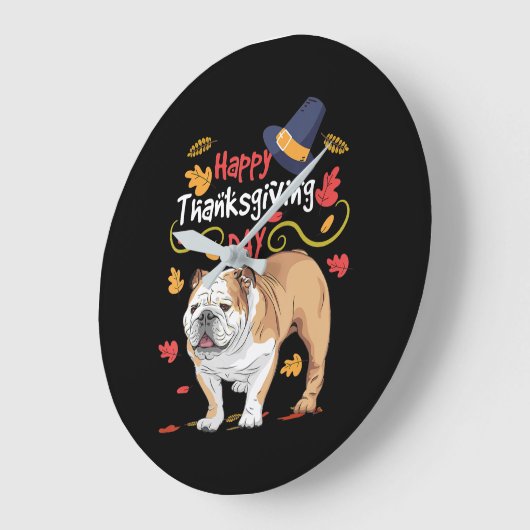 英国おもしろいのブルドッグに感謝の贈り物 ラージ壁時計 (傾斜)