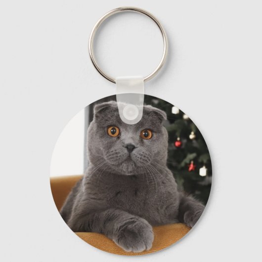 英国おもしろい猫・クリスマスツリー キーホルダー (正面)