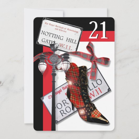 英国お祝いタータンチェック誕生会DIY 招待状 (正面)