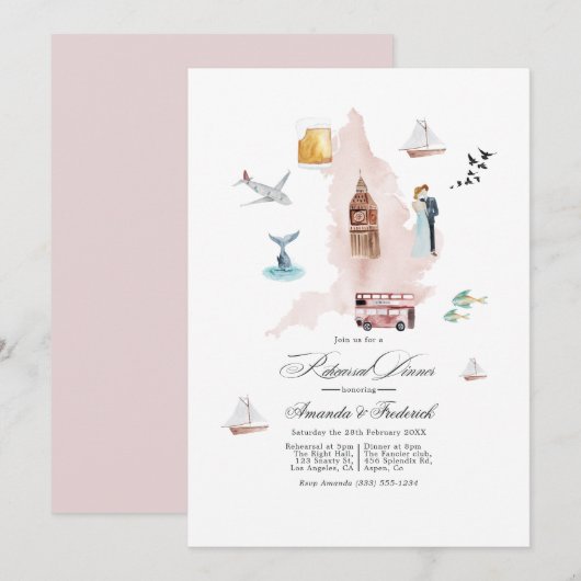 英国での目的地ウェディングリハーサル 招待状 (正面/裏面)