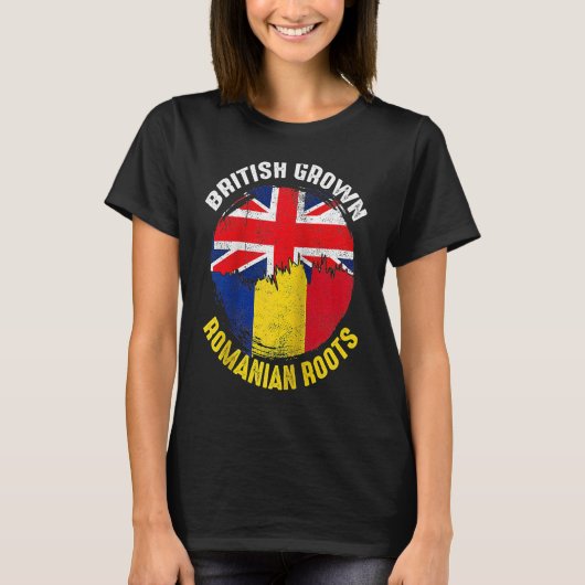 英国で栽培されたルーマニアのルーツヴィンテージフラグ男性へ Tシャツ (正面)