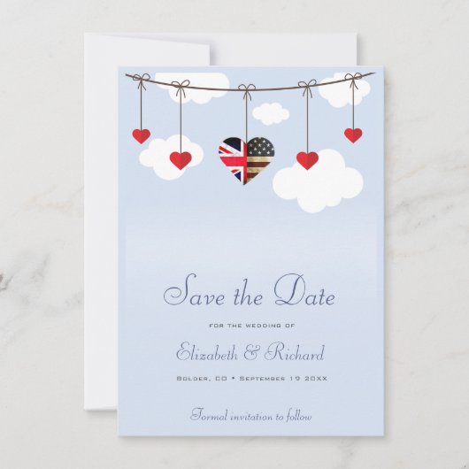 英国とアメリカの結婚式のSave the Date セーブザデート (正面)
