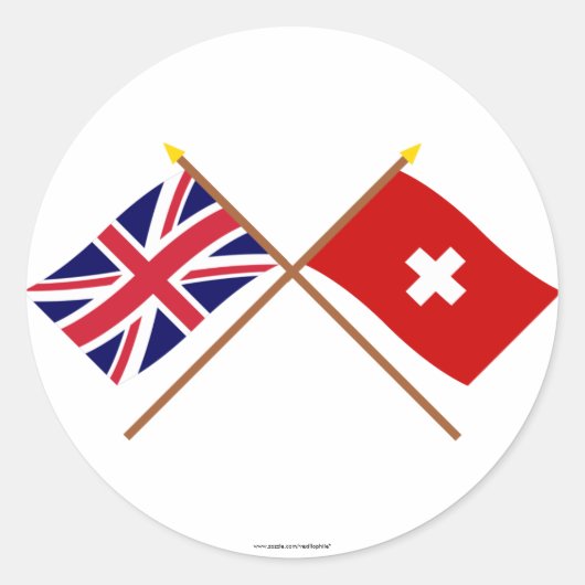 英国とスイスが国旗を越えた ラウンドシール (正面)