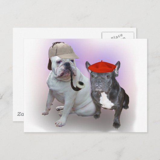 英国とフランスのブルドッグ ポストカード (正面/裏面)