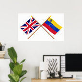英国とベネズエラの国境を越えた国旗 ポスター (ホームオフィス)