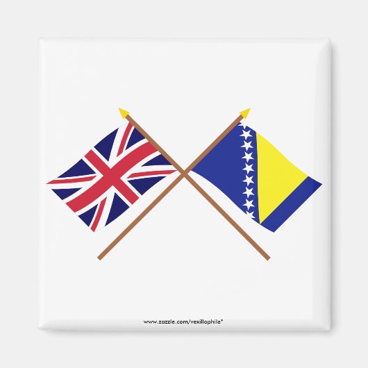 英国とボスニア・ヘルツェゴビナが国旗を交差 マグネット (正面)