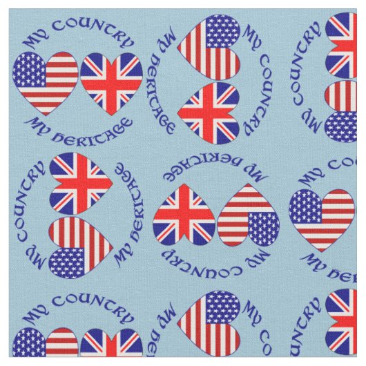 英国と米国のハート型国旗 ヘリテージ デザイン ファブリック (クローズアップ)