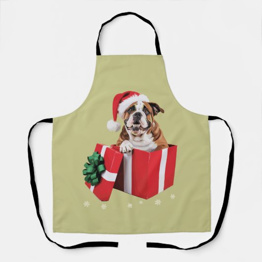 英国のおもしろいブルドッグ犬の木のクリスマスライト エプロン (正面)