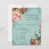 英国のばら色の花束、ヴィンテージnのモダンな渦巻の葉 出欠カード (正面)