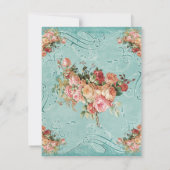 英国のばら色の花束、ヴィンテージnのモダンな渦巻の葉 出欠カード (裏面)