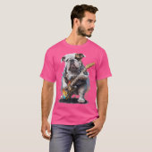 英国のエレキギター付ブルドッグ Tシャツ (正面フル)