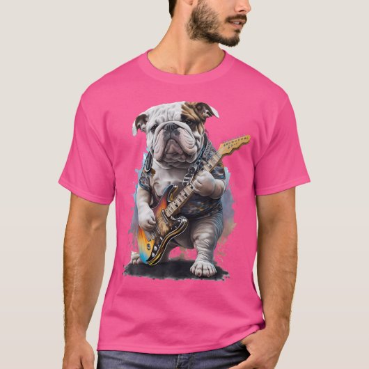 英国のエレキギター付ブルドッグ Tシャツ (正面)