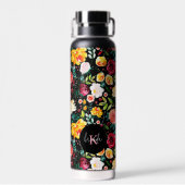 英国のカラフル庭の花の模様モノグラム ウォーターボトル (背面)