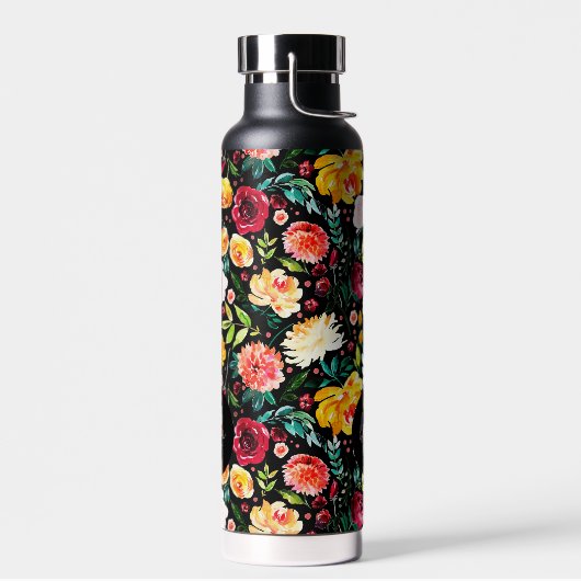 英国のカラフル庭の花の模様モノグラム ウォーターボトル (左面)