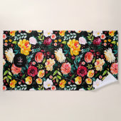 英国のカラフル庭の花の模様モノグラム ビーチタオル (正面)
