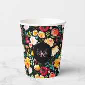 英国のカラフル庭の花の模様モノグラム 紙コップ (裏面)