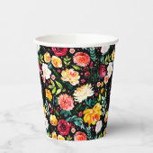英国のカラフル庭の花の模様モノグラム 紙コップ (左)