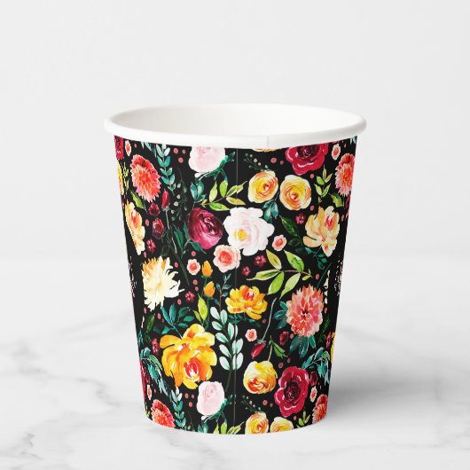 英国のカラフル庭の花の模様モノグラム 紙コップ (右)