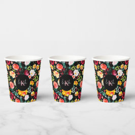 英国のカラフル庭の花の模様モノグラム 紙コップ