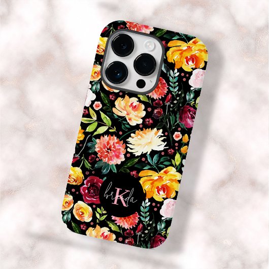 英国のカラフル庭の花の模様モノグラム Case-Mate iPhoneケース