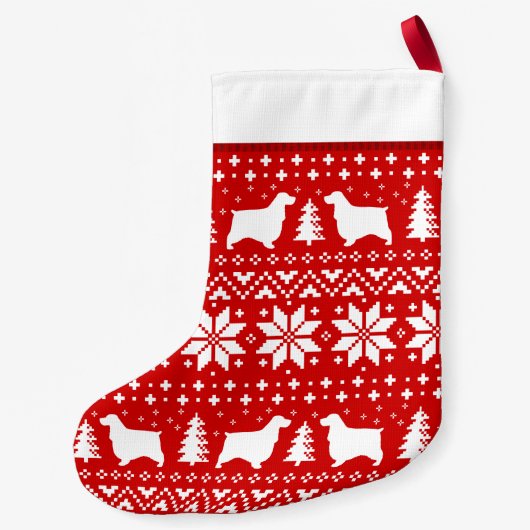 英国のコッカースパニエル犬はパターンのシルエットを描きます スモールクリスマスストッキング (裏面)