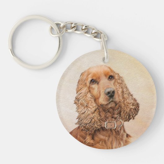 英国のコッカースパニエル犬絵画ズ-オリジナルドッグアート キーホルダー (正面)