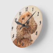 英国のコッカースパニエル犬絵画ズ-オリジナルドッグアート ラウンド壁時計 (傾斜)