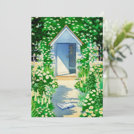 英国のコテージの庭の水彩画のパーティー 招待状 (スタンド正面)