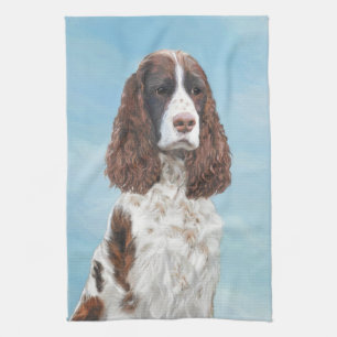 英国のスプリンガースパニエル犬の絵画オリジナルドッグアート キッチンタオル