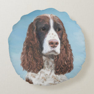 英国のスプリンガースパニエル犬の絵画オリジナルドッグアート ラウンドクッション