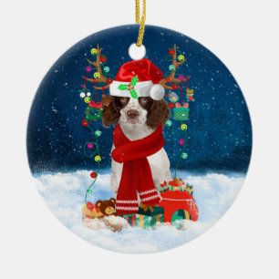 英国のスプリンガースパニエル犬犬でクリスマスプレゼント セラミックオーナメント