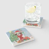 英国のスリンガースパニエル犬ドッグとクリスマスプレゼント ストーンコースター (横)